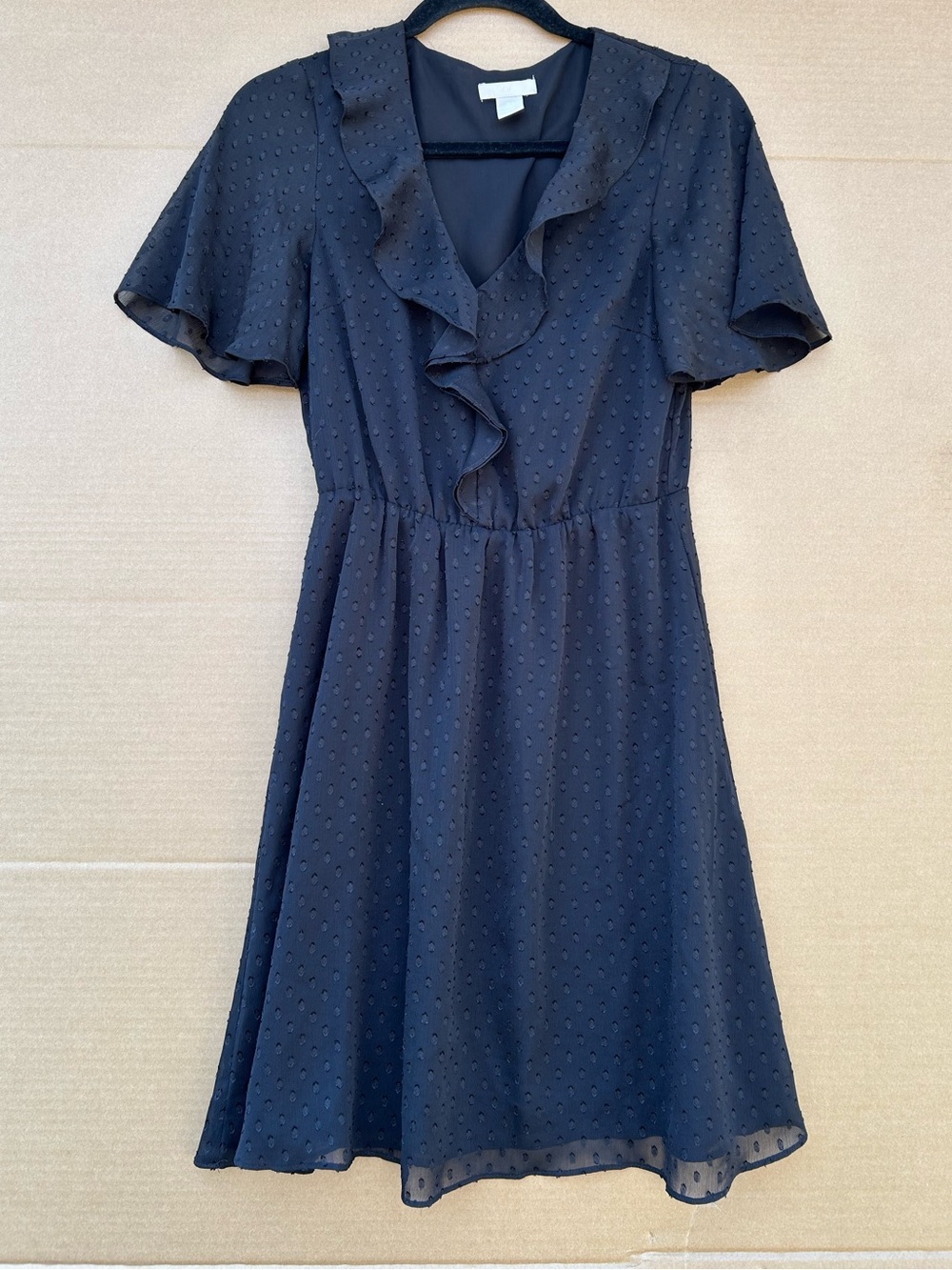 H&M Butterfly Sleeve Midi Dress Medium 2 Ruffle V-Neck Lined Airy Elastic Waist